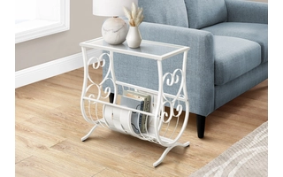 ACCENT TABLE - ANTIQUE WHITE METAL WITH TEMPERED GLASS I3312 I3312 MONARCH SPECIALTIES