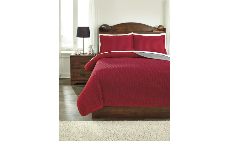 Q225013F DANSBY - RED/GRAY FULL COVERLET SET DANSBY