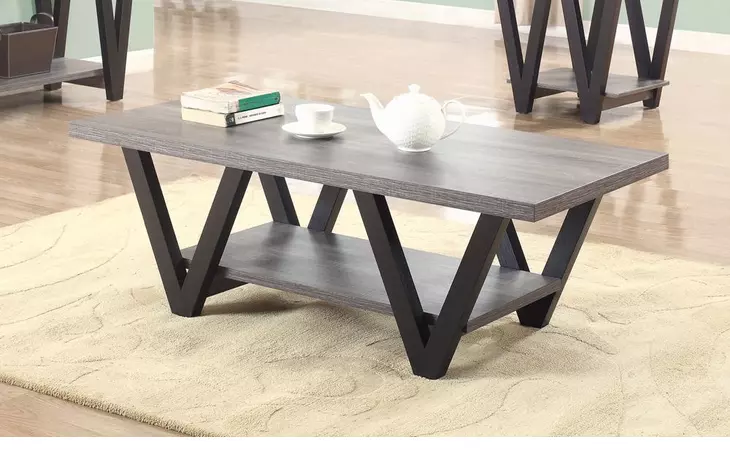 705398  HIGGINS V-SHAPED COFFEE TABLE BLACK AND ANTIQUE GREY