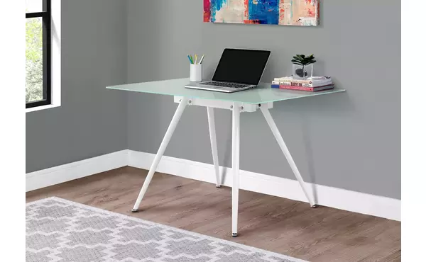 computer desk - 28 x 48  - white - 8mm tempered glass by monarch specialties