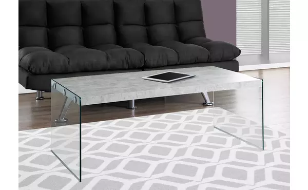 coffee table - grey cement with tempered glass by monarch specialties
