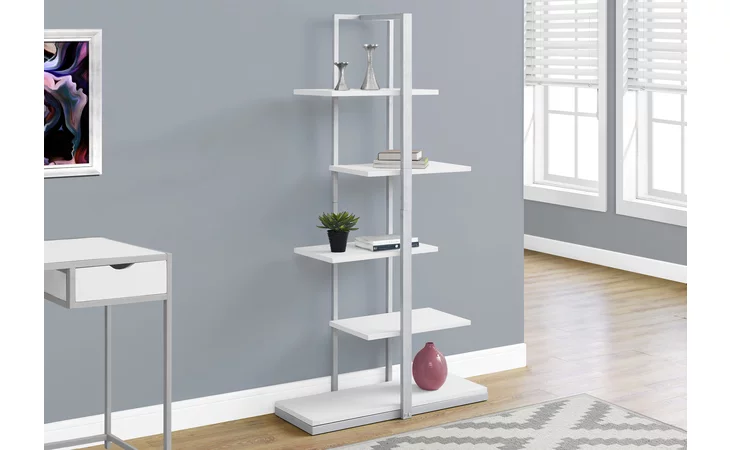 I7233 BOOKCASE - 60 H - WHITE - SILVER METAL MONARCH SPECIALTIES  I7233
