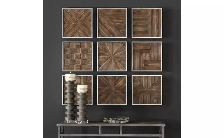 04115  BRYNDLE SQUARES WOOD WALL DECOR, S/9
