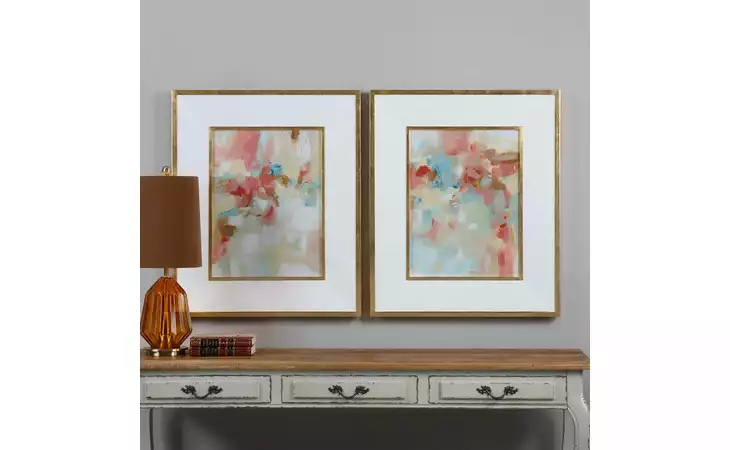 41557  A TOUCH OF BLUSH AND ROSEWOOD FENCES FRAMED PRINTS, S/2