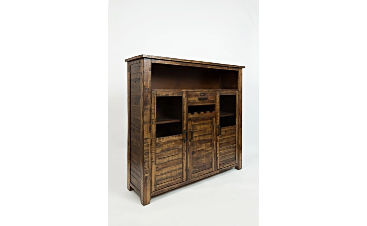 1511-89 CANNON VALLEY COLLECTION WINE CABINET W/5 DRAWERS, 2 CABINET DOORS W/GLASS INSERT- ASSEMBLED CANNON VALLEY COLLECTION