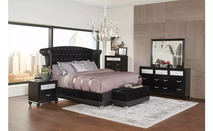 300643Q  BARZINI BLACK UPHOLSTERED QUEEN BED