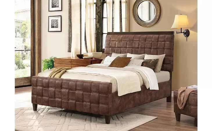 300665Q  GALLAGHER BROWN MICROFIBER UPHOLSTERED QUEEN BED