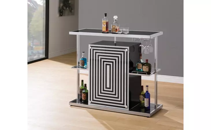 130076  2-TIER BAR UNIT GLOSSY BLACK AND WHITE
