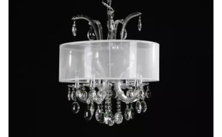 120666-C  CLEAR CRYSTAL CHANDELIER W WHITE DRUM SHADE & CHROME BODY