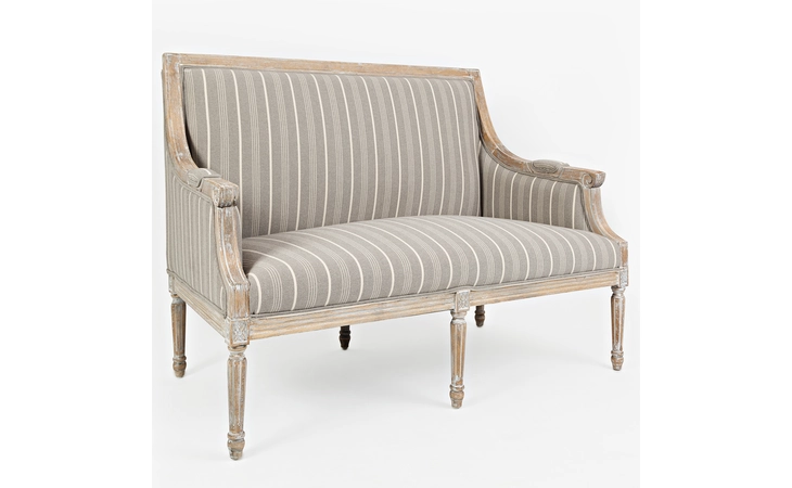 MCKENNA-LS-TAUPE  LOVESEAT W EXPOSED SOLID WOOD FRAME, UPHOLSTERED ARMS, FRENCH DETAIL