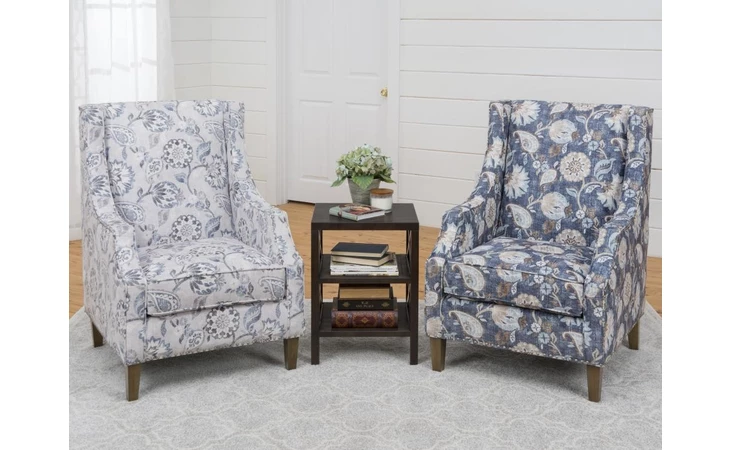 WESTBROOK-CH-BLUE WESTBROOK CHAIR ACCENT CHAIR W ANTIQUE PATTERN FABRIC, SILVER NAILHEAD TRIM, AND HEIRLOOM FINISH LEGS