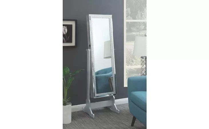902779  JEWELRY CHEVAL MIRROR WITH CRYTAL TRIM SILVER