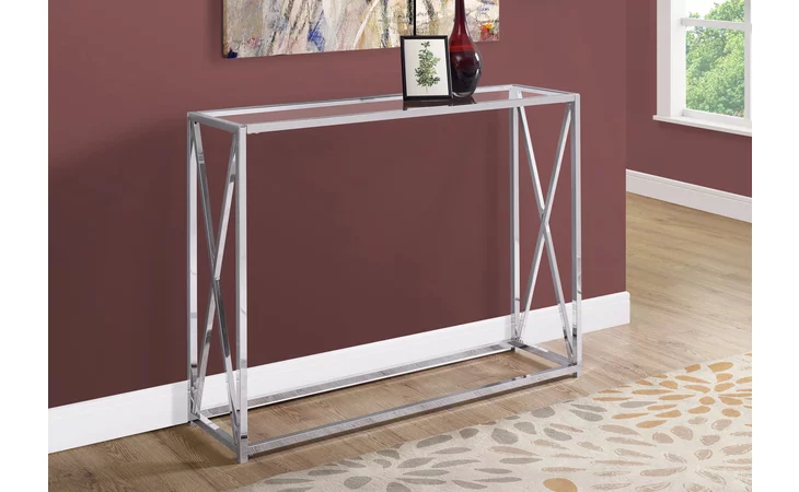 I3442  ACCENT TABLE - 42 L - CHROME METAL WITH TEMPERED GLASS
