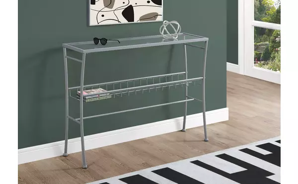 accent table - 42 l - silver - tempered glass hall console by monarch specialties