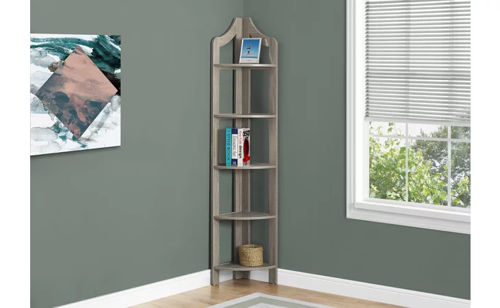 I2418
 BOOKCASE - 72 H - DARK TAUPE CORNER ACCENT ETAGERE MONARCH SPECIALTIES  I2418
