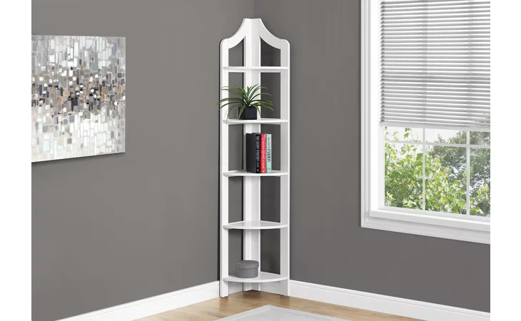 I2419
 BOOKCASE - 72 H - WHITE CORNER ACCENT ETAGERE MONARCH SPECIALTIES  I2419

