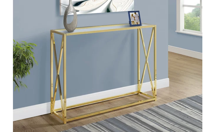 I3446  ACCENT TABLE - 42 L - GOLD METAL WITH TEMPERED GLASS