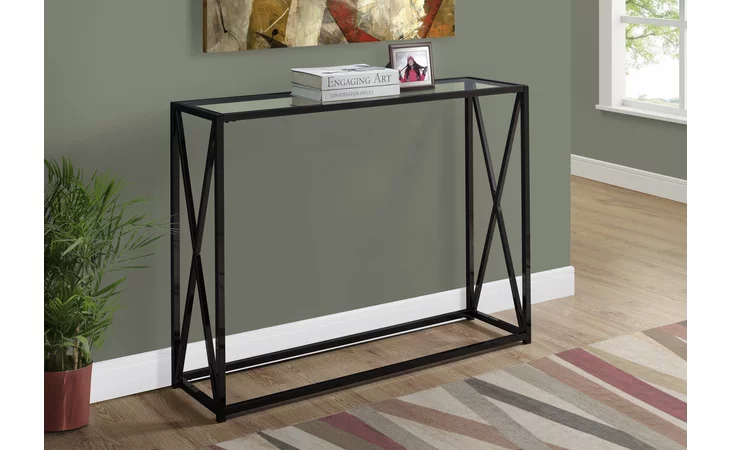 I3449  ACCENT TABLE - 42 L - BLACK NICKEL METAL - TEMPERED GLASS