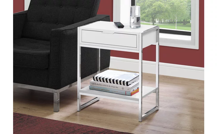 I3480
  ACCENT TABLE - 24 H - GLOSSY WHITE - CHROME METAL