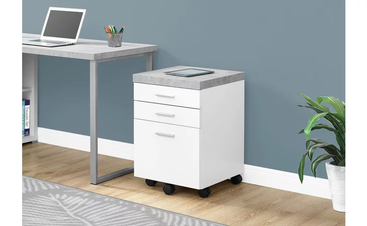 I7051  FILING CABINET - 3 DRAWER / WHITE / CEMENT-LOOK ON CASTOR