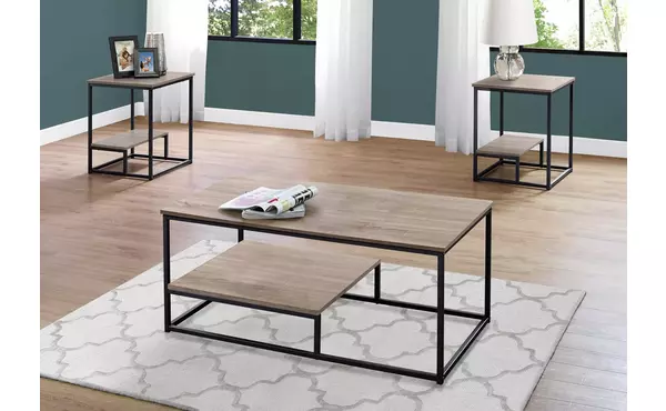 table set - 3pcs set - dark taupe - black metal by monarch specialties