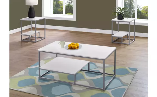 table set - 3pcs set - white - silver metal by monarch specialties