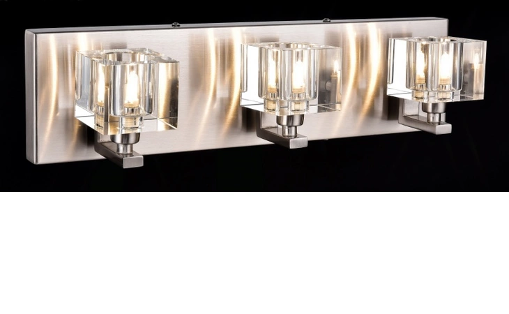 ZP11  CLEAR GLASS CUBED WALL SCONCE WITH SATIN NICKEL FRAME