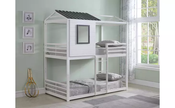 461161  BELTON HOUSE-THEMED TWIN OVER TWIN BUNK BED WHITE