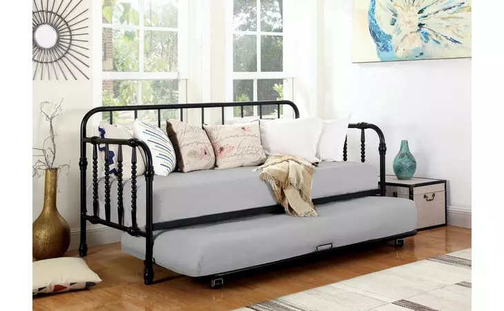 300765  TWIN METAL DAYBED WITH TRUNDLE BLACK