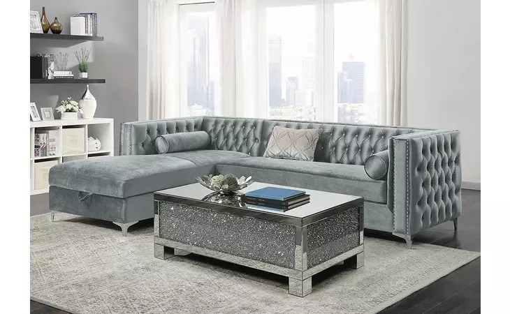 508280  BELLAIRE BUTTON-TUFTED UPHOLSTERED SECTIONAL SILVER