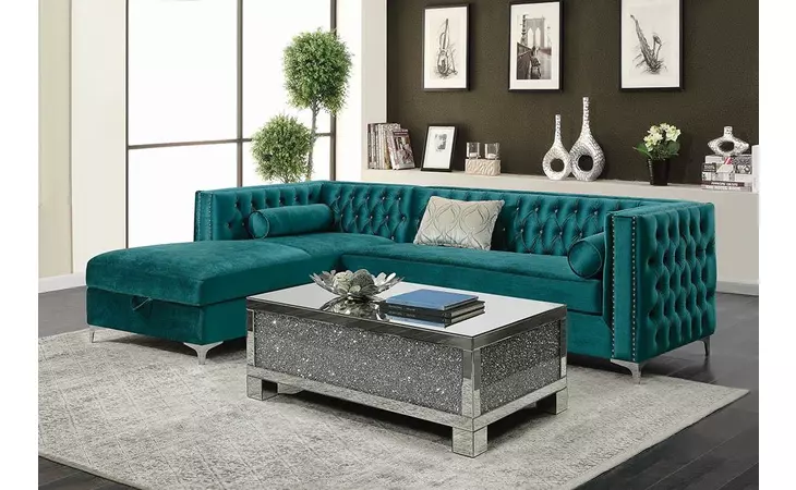 508380  BELLAIRE BUTTON-TUFTED UPHOLSTERED SECTIONAL TEAL