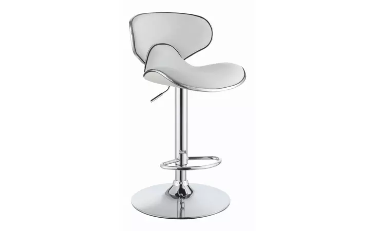 120389  UPHOLSTERED ADJUSTABLE HEIGHT BAR STOOLS WHITE AND CHROME (SET OF 2)