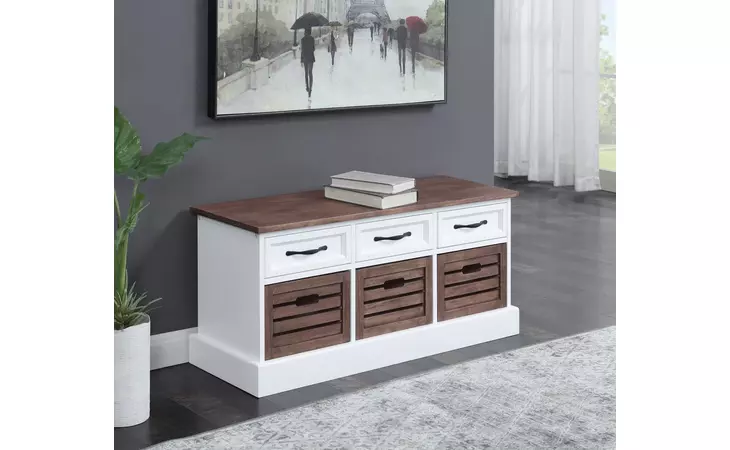 911196  3-DRAWER STORAGE BENCH WEATHERED BROWN AND WHITE