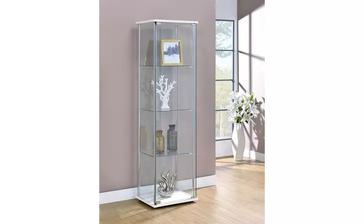 951072 RECTANGULAR 4-SHELF CURIO CABINET WHITE AND CLEAR COASTER  951072