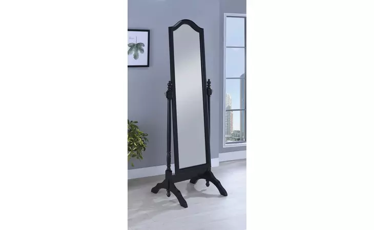 950801  RECTANGULAR CHEVAL MIRROR WITH ARCHED TOP BLACK