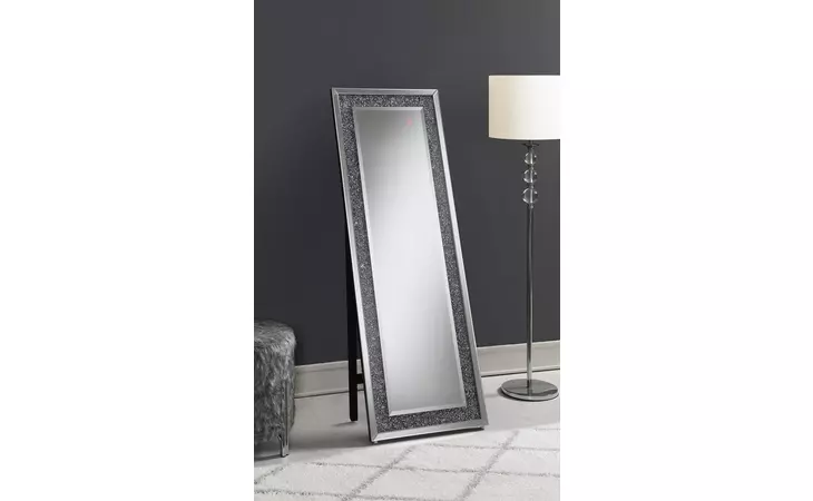 961427  RECTANGULAR STANDING MIRROR WITH LED LIGHTING SILVER