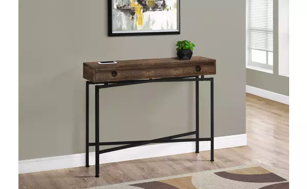 accent table - 42 l - brown reclaimed wood- black console by monarch specialties