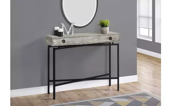 accent table - 42 l - grey reclaimed wood - black console by monarch specialties