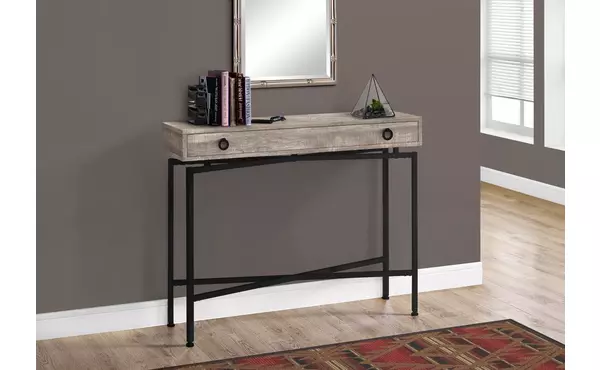 accent table - 42 l - taupe reclaimed wood - black console by monarch specialties