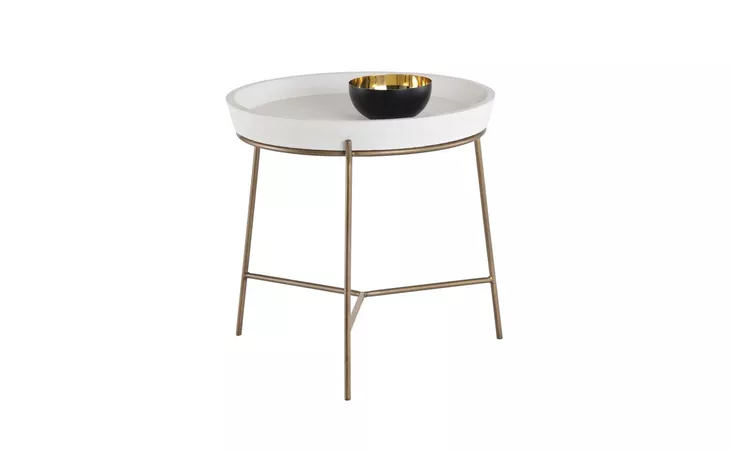 103332 REMY REMY END TABLE - ANTIQUE BRASS - WHITE