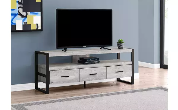 tv stand - 60 l - grey reclaimed wood-look - 3 drawers by monarch specialties