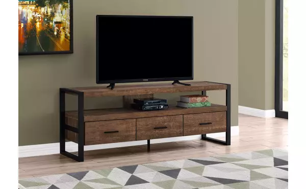 tv stand - 60 l - brown reclaimed wood-look - 3 drawers by monarch specialties