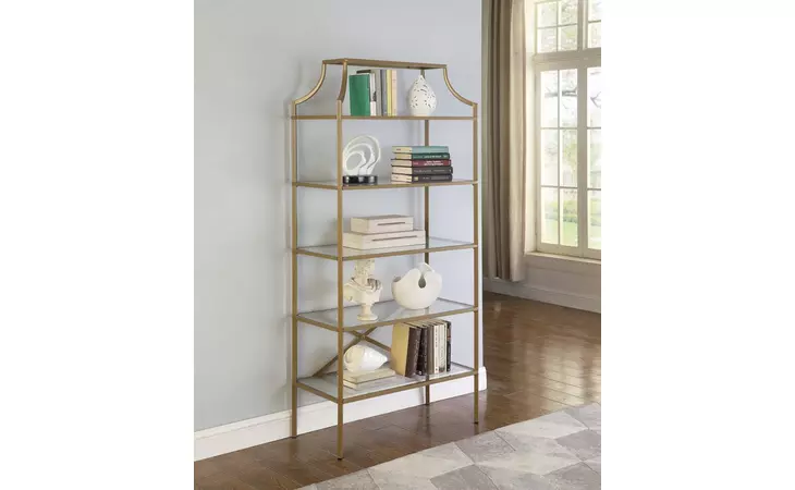 804393 5-TIER TEMPERED GLASS SHELVES BOOKCASE MATTE GOLD COASTER  804393