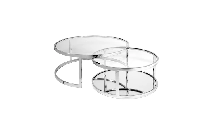 101485  AVON 2PC NESTING COFFEE TABLE POLISHED STAINLESS FRAME WITH CLEAR GLASS TOP FOR BIG TABLE, MIRROR TOP FOR SMALL SIZE GY-CT-509