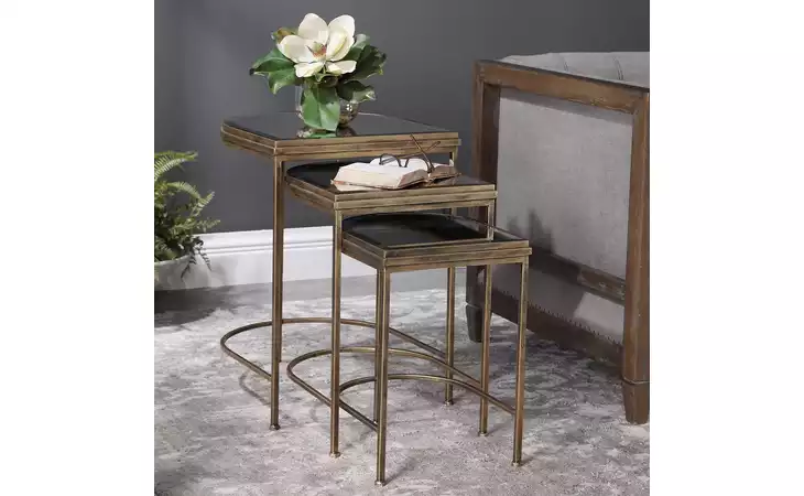 24908  INDIA NESTING TABLES, GOLD, S/3