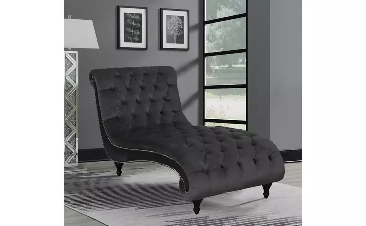 904106  BUTTON TUFTED UPHOLSTERED CHAISE CHARCOAL
