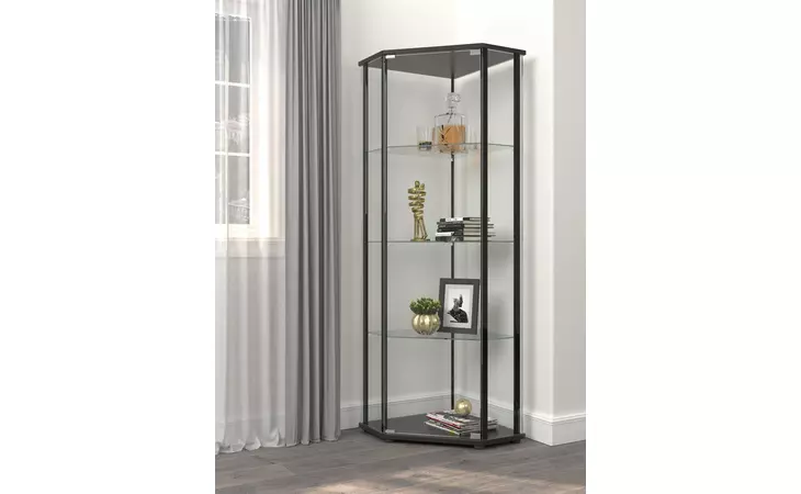953234 GLASS SHELF CURIO CABINET CLEAR AND BLACK COASTER  953234