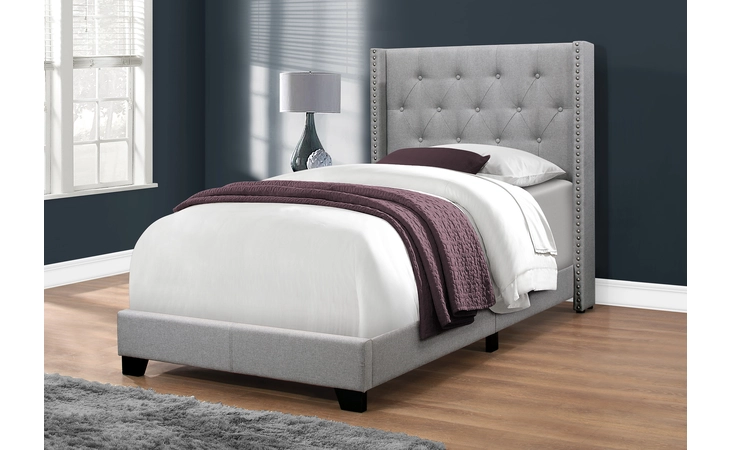I5984T  BED - TWIN SIZE / GREY LINEN WITH CHROME TRIM