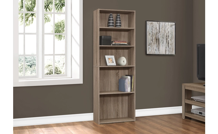 I7468  BOOKCASE - 72 H - DARK TAUPE WITH 5 SHELVES