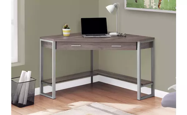 computer desk - 42 l - dark taupe corner - silver metal by monarch specialties